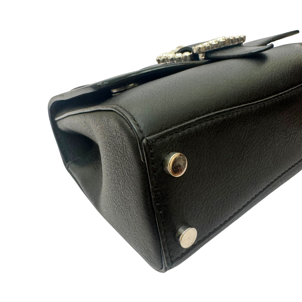Jimmy Choo Cheri Top Handle Bag in Black Leather with Crystal Buckle