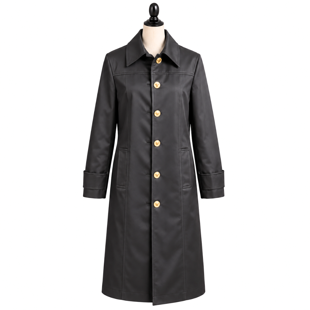 Versace Medusa Black Long Coat, Size 38