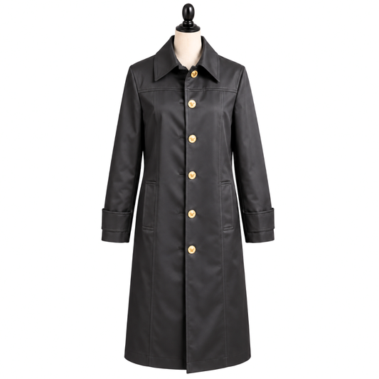 Versace Medusa Black Long Coat, Size 38