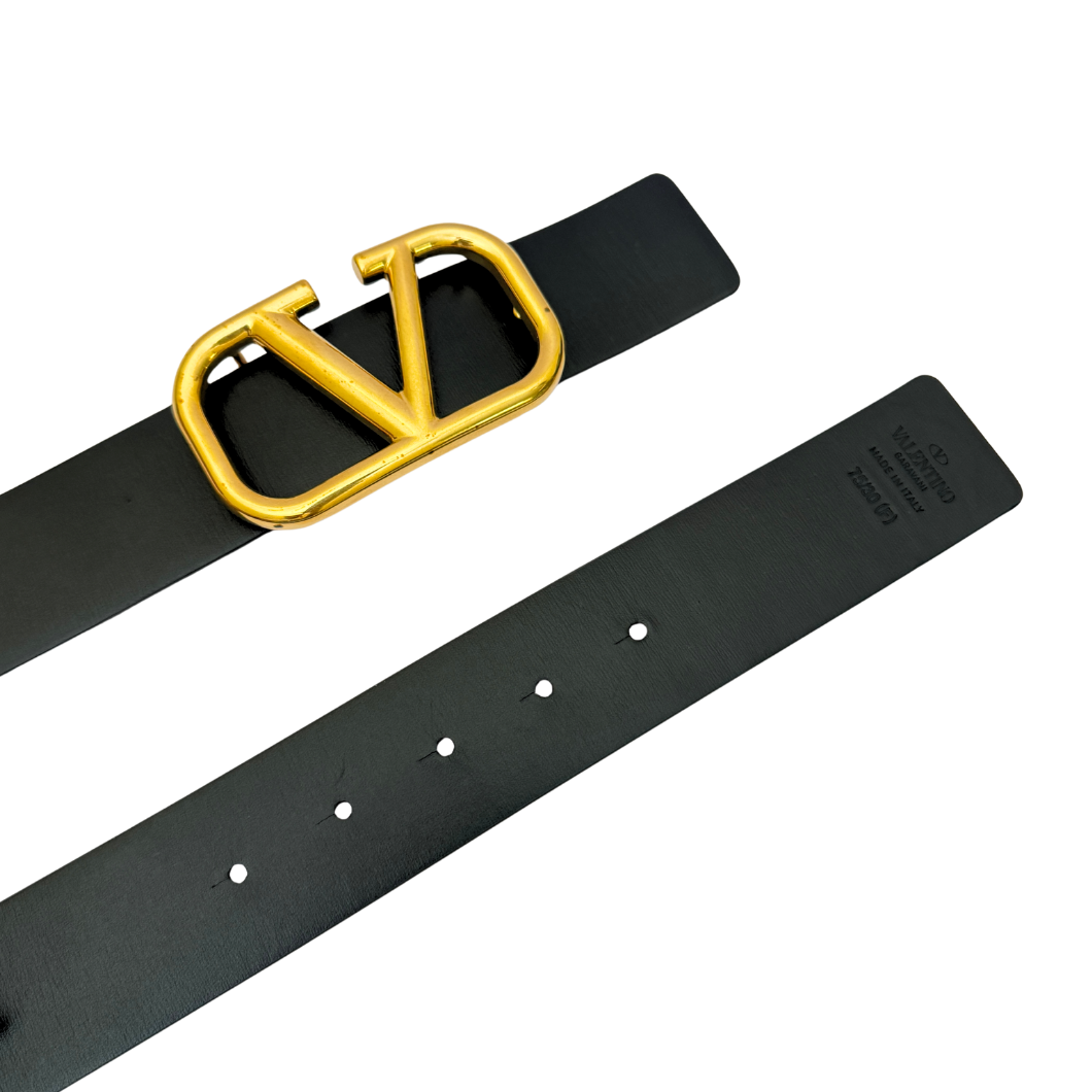 Valentino Garavani VLogo Belt in Black Leather, Size 75cm