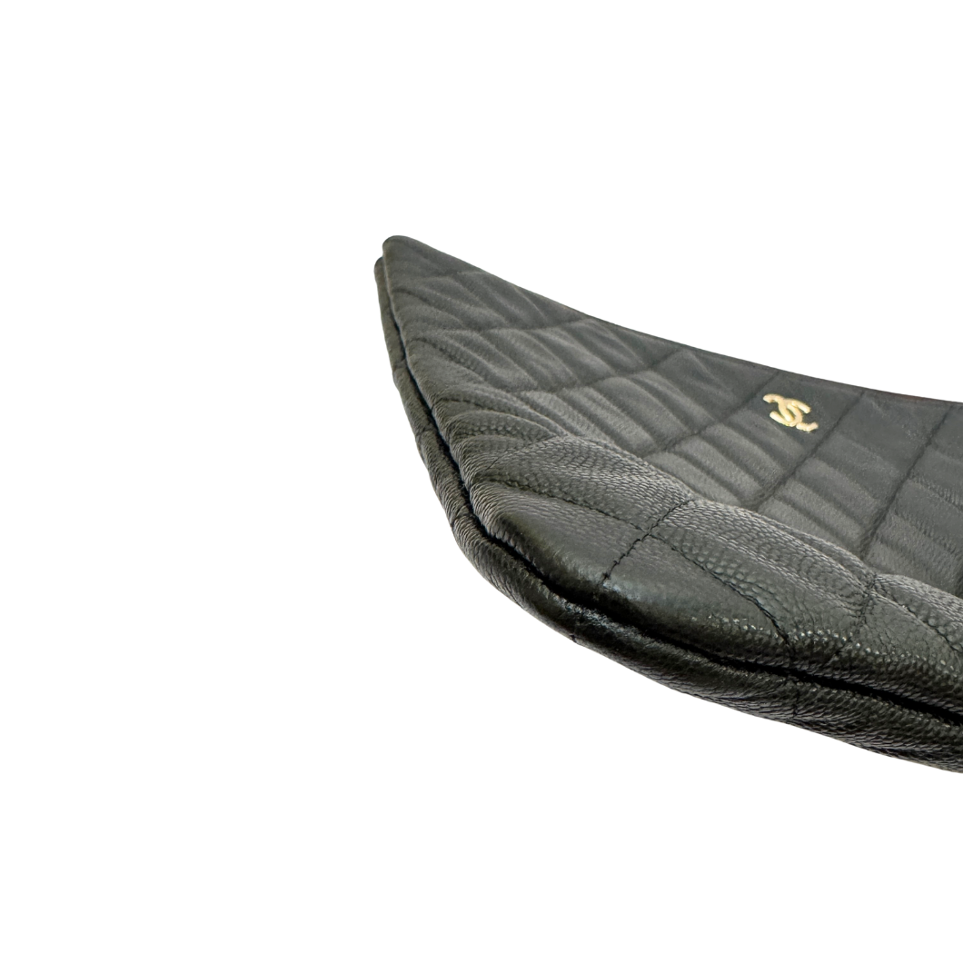Chanel O Case Large Zip Pouch in Black Caviar Leather