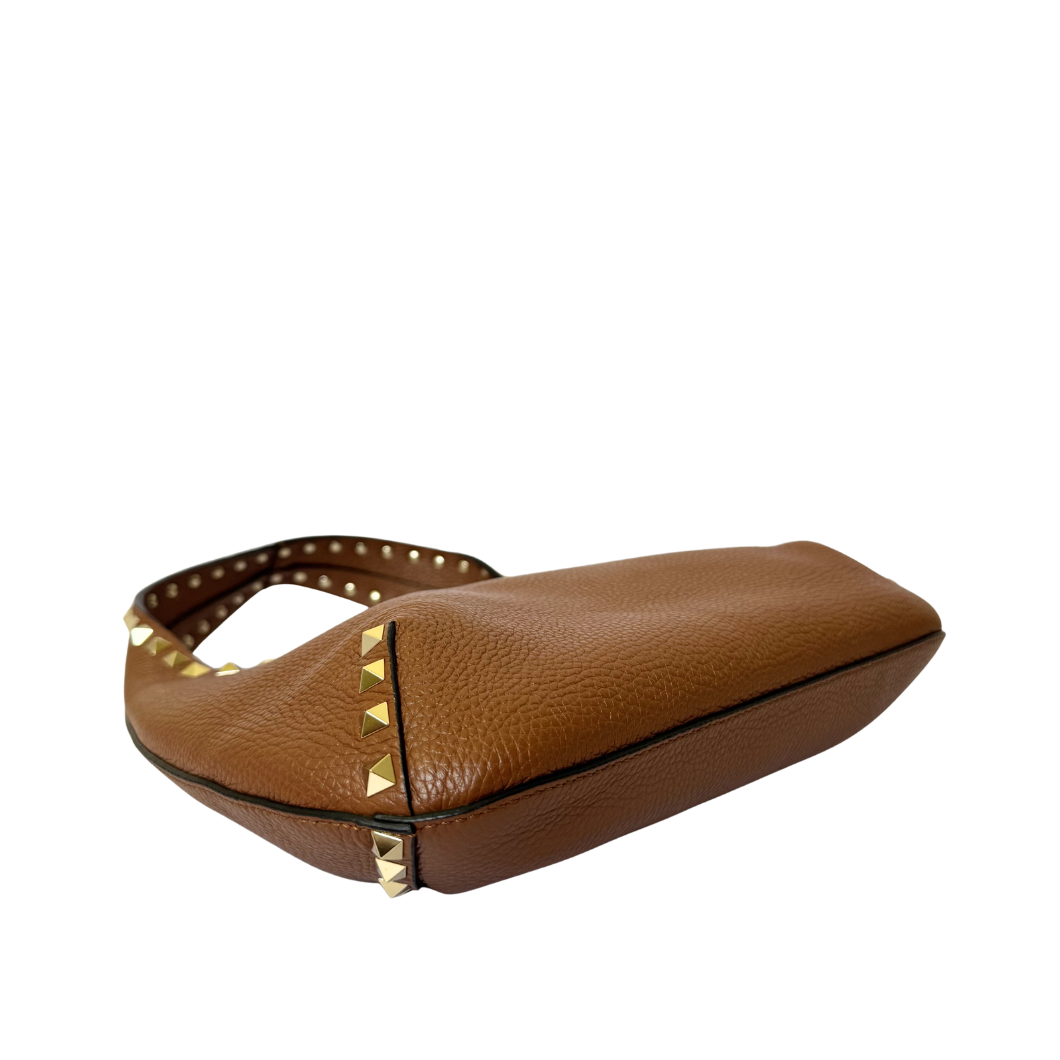 Valentino Garavani Rockstud Hobo Bag in Brown Leather