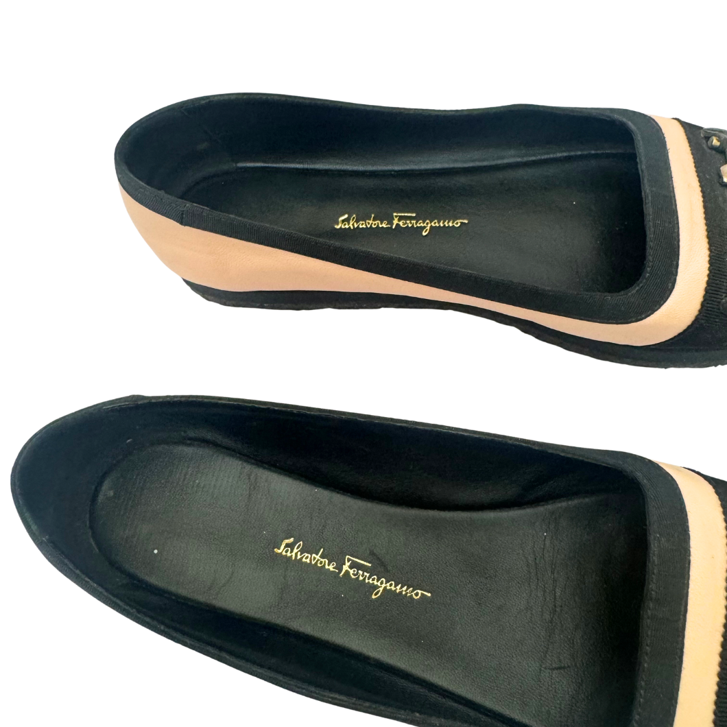 Salvatore Ferragamo Kaci Gancini Ballet Flats in Pink and Black, Size 39