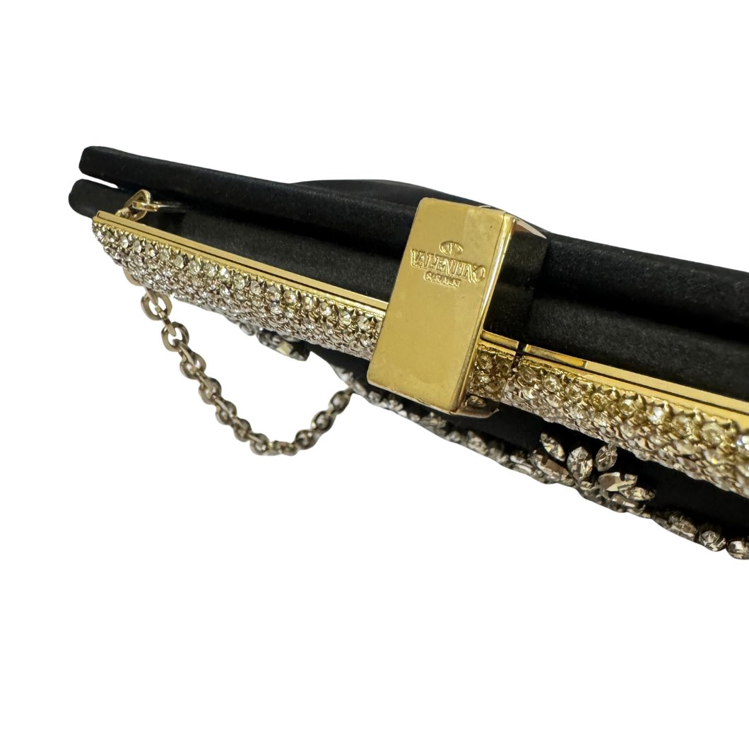 Valentino Garavani Crystal-Embellished Evening Clutch in Black