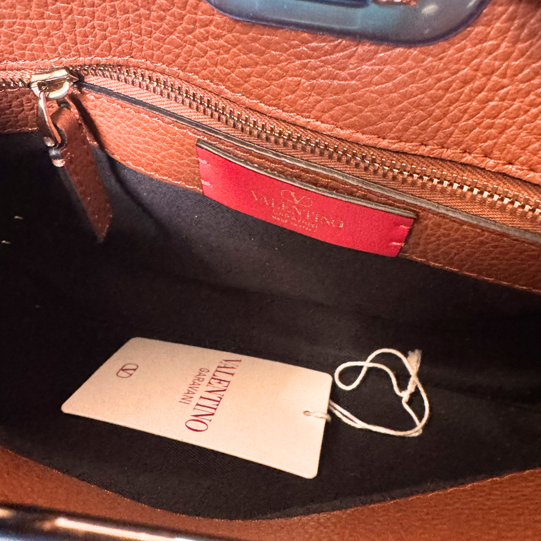Valentino Garavani Rockstud Hobo Bag in Brown Leather