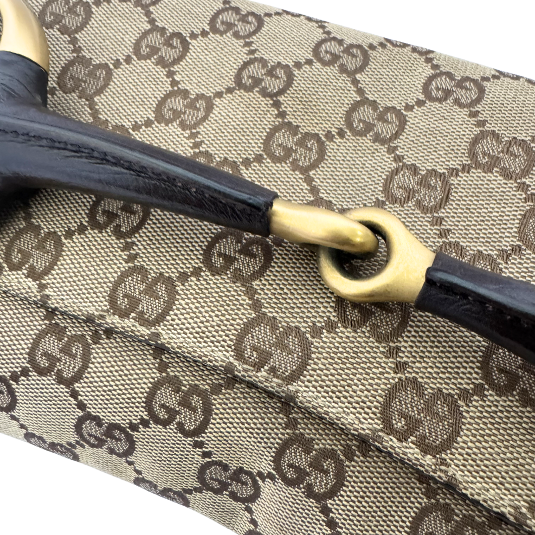 Gucci Monogram Horsebit Chain Bag in GG Supreme Canvas with Gold Hardware