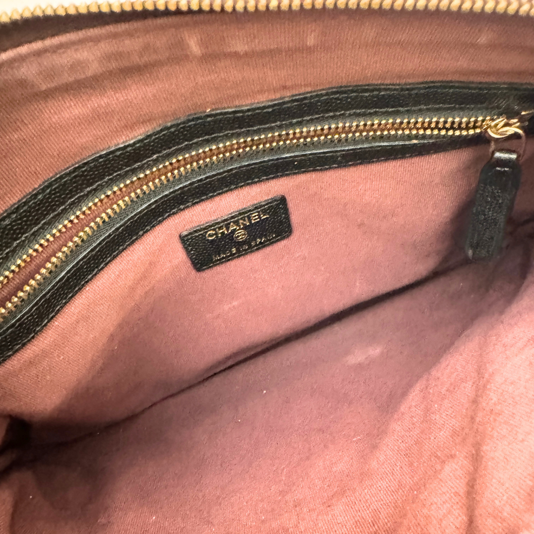 Chanel O Case Large Zip Pouch in Black Caviar Leather