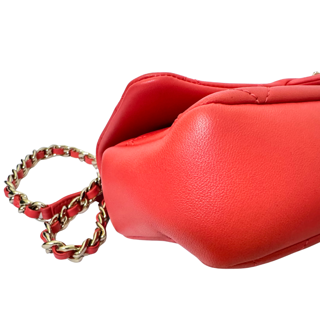 Chanel Flap Bag with Chunky Resin-Link Chain in Coral Red Lambskin