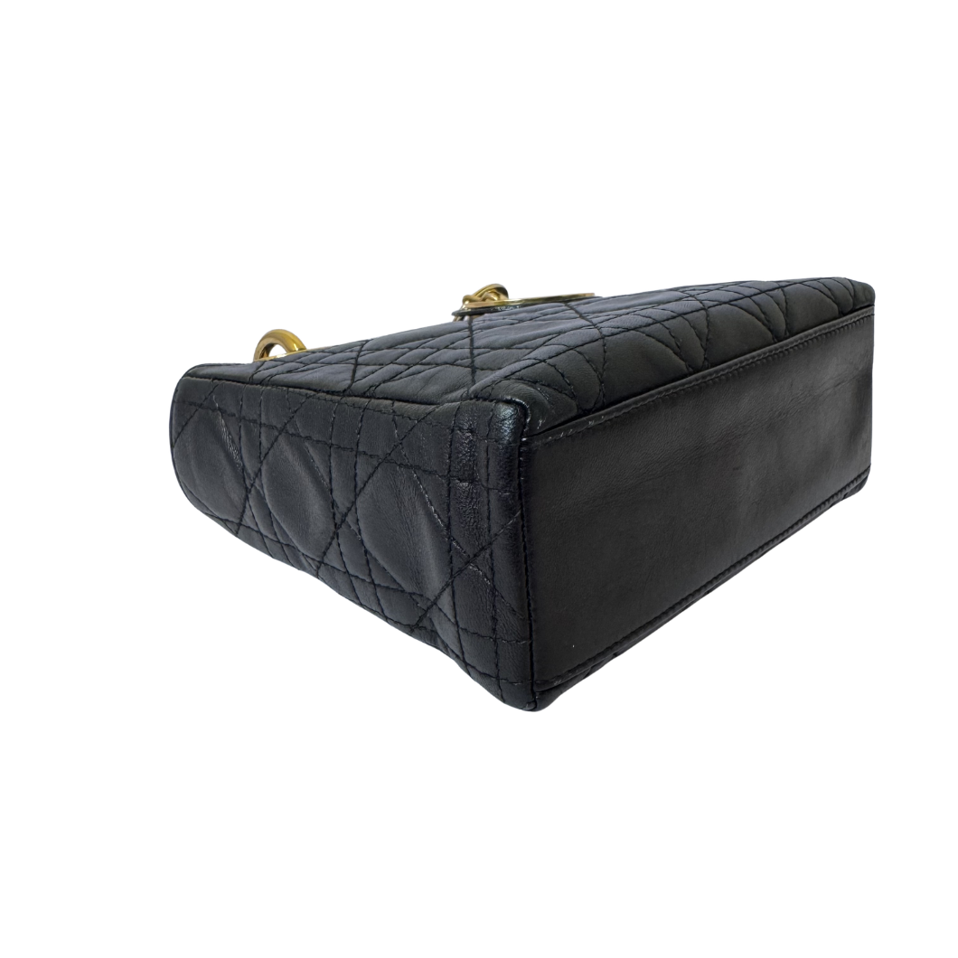 Christian Dior Mini Lady Dior Bag in Black with 24K Gold Hardware