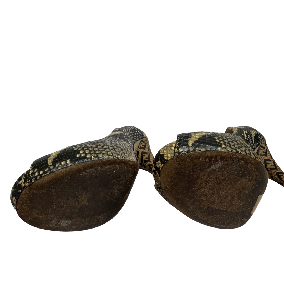 Fendi Brown Python Embossed Leather Peeptoes - Size 37