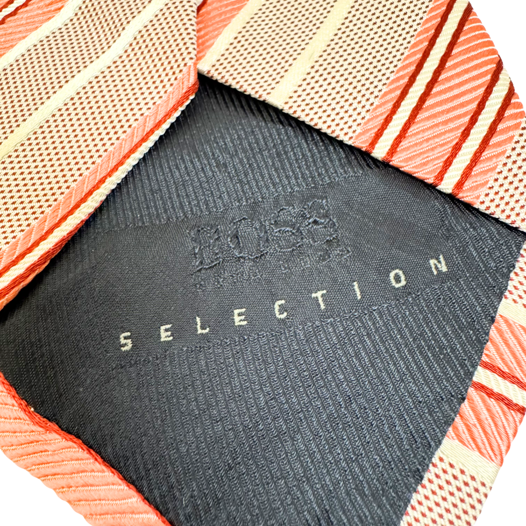 Hugo Boss Grey and Peach Silk Necktie