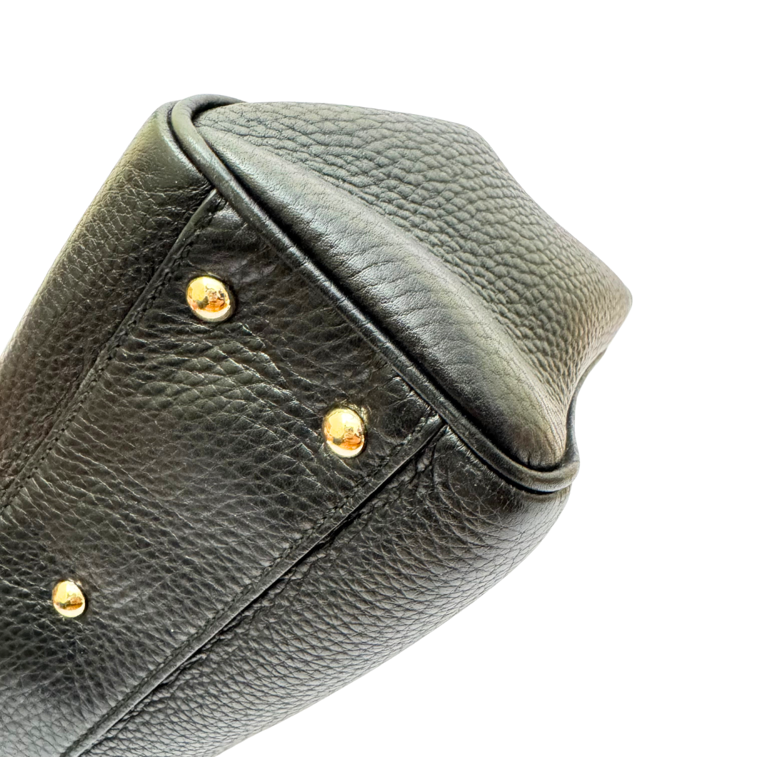 Gucci Bamboo Shopper in Black Pebbled Leather