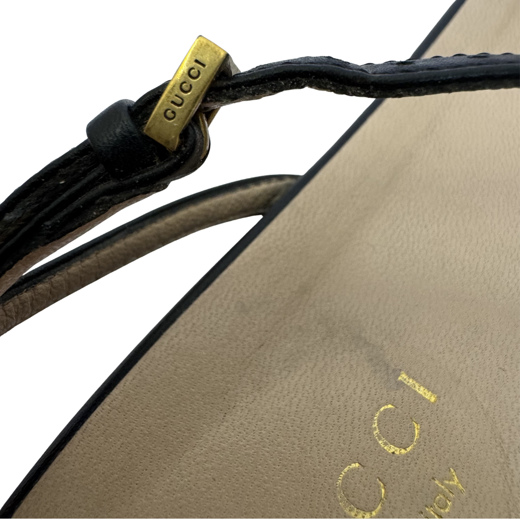 Gucci GG Marmont Flat Sandals in Black Leather - Size 39