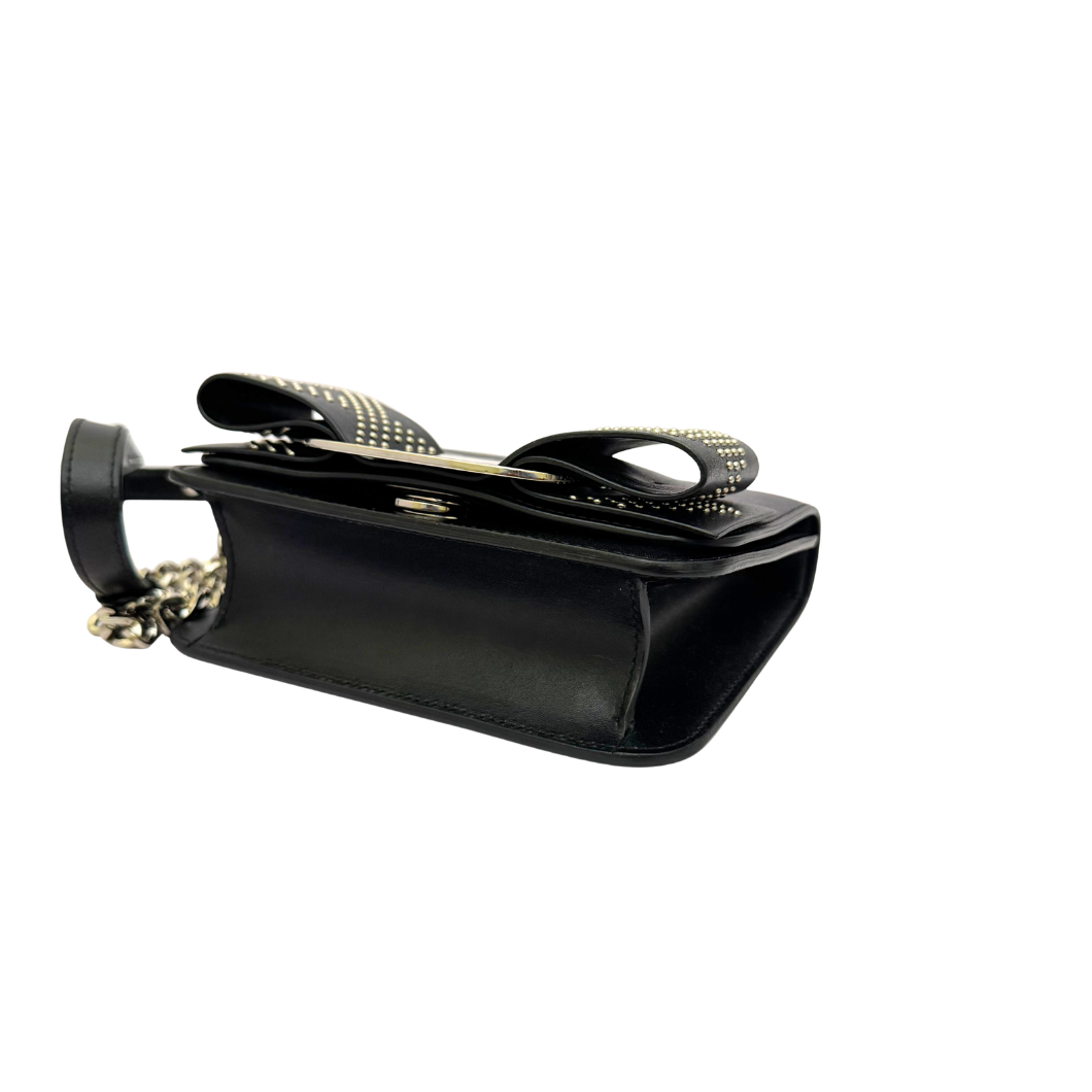 Salvatore Ferragamo Mini Vara Bow Crossbody Bag in Black Studded Leather