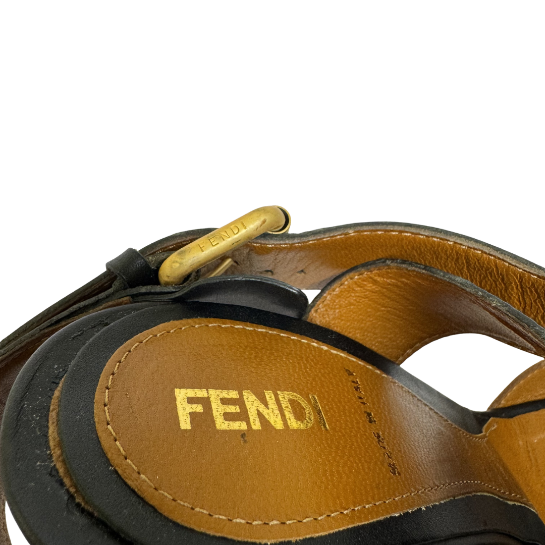 Fendi Black & Honey Colorblock Kansas Sandals - Size 37
