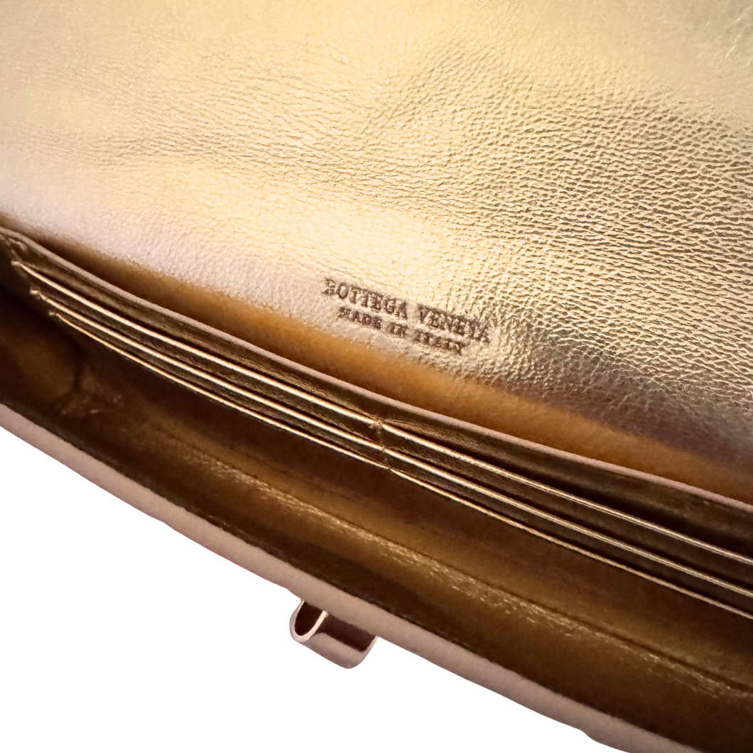 Bottega Veneta Andiamo Clutch in Metallic Gold Leather