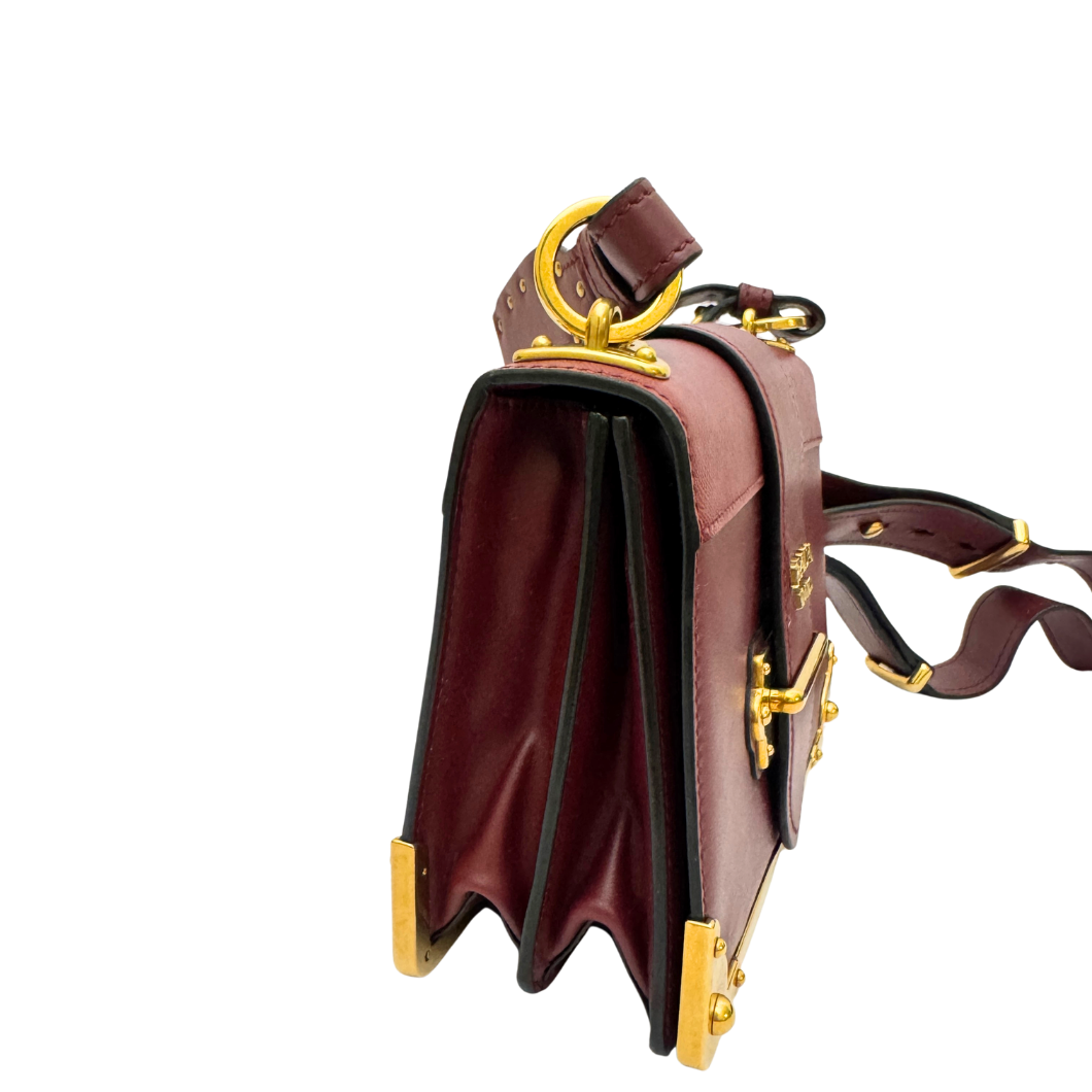 Prada Cahier Shoulder Bag in Burgundy Leather