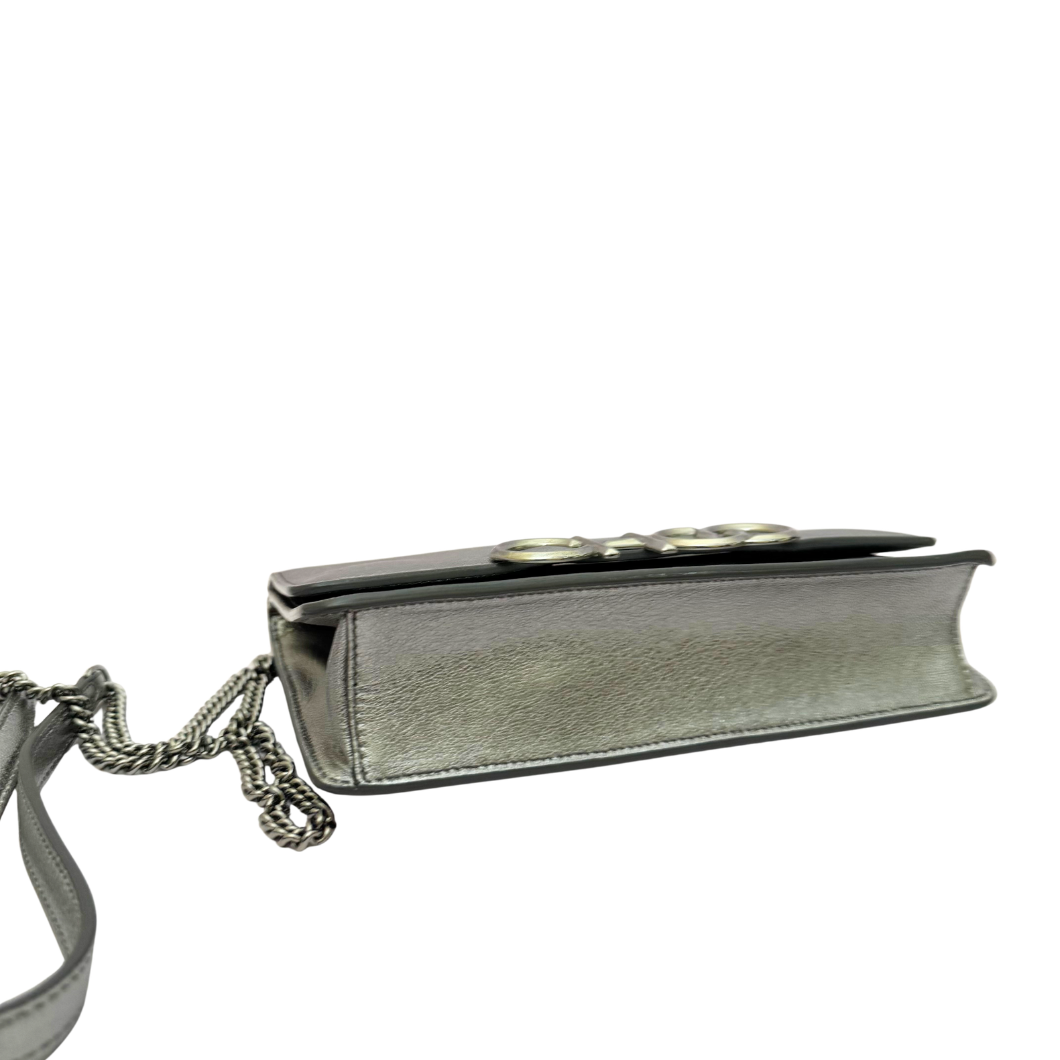 Jimmy Choo Sidney Crossbody Bag in Metallic Leather with CHOO Logo