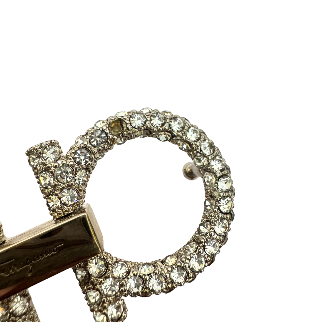 Salvatore Ferragamo Gancini Crystal Belt in Black Leather, Size 75cm