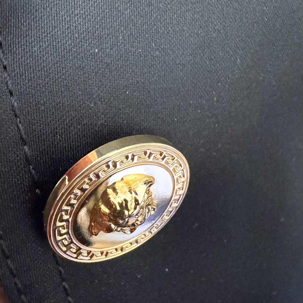 Versace Medusa Black Long Coat, Size 38