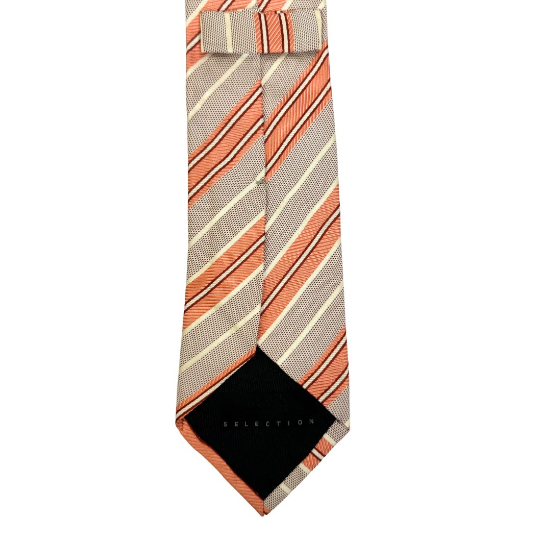 Hugo Boss Grey and Peach Silk Necktie
