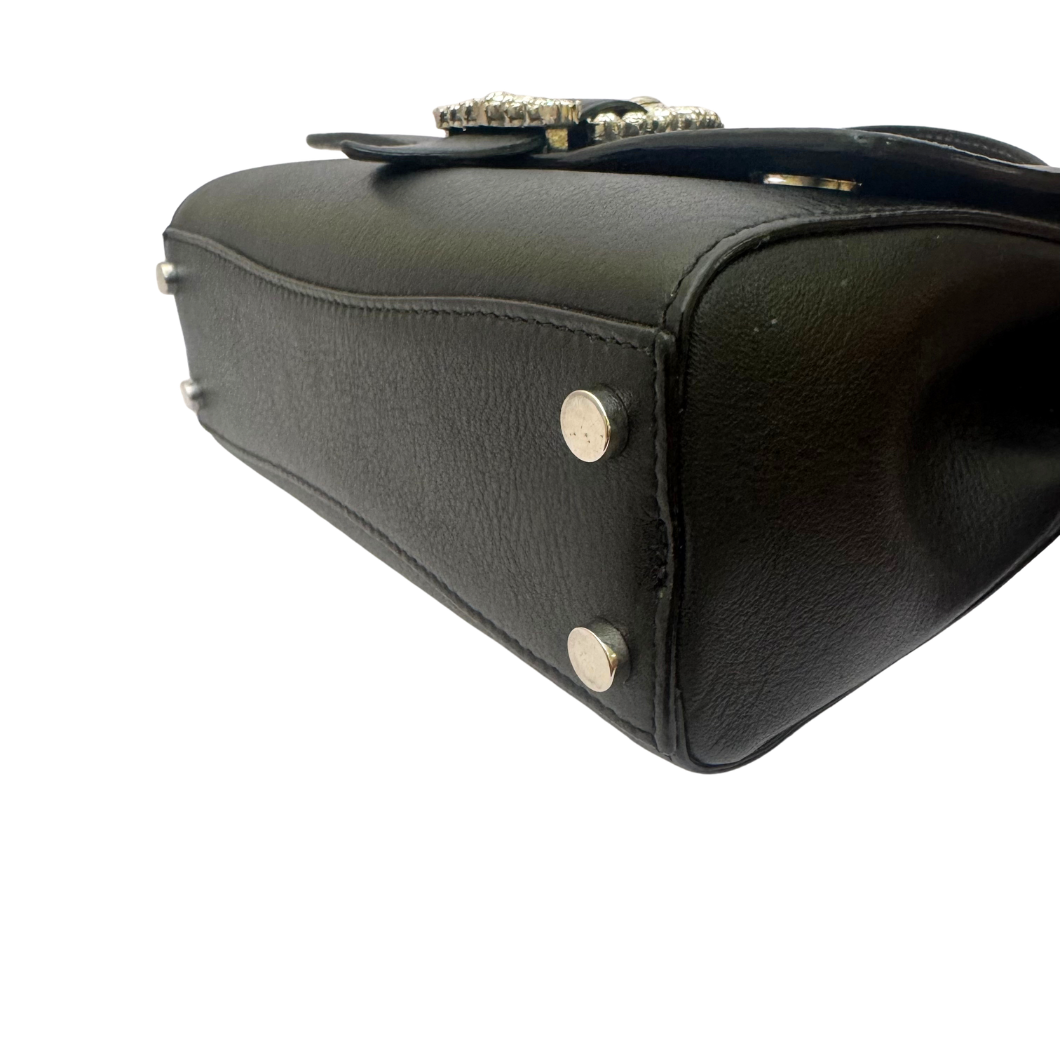Jimmy Choo Cheri Top Handle Bag in Black Leather with Crystal Buckle