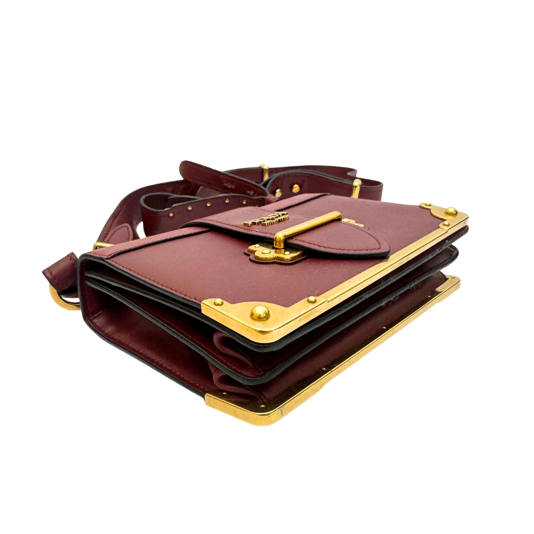 Prada Cahier Shoulder Bag in Burgundy Leather