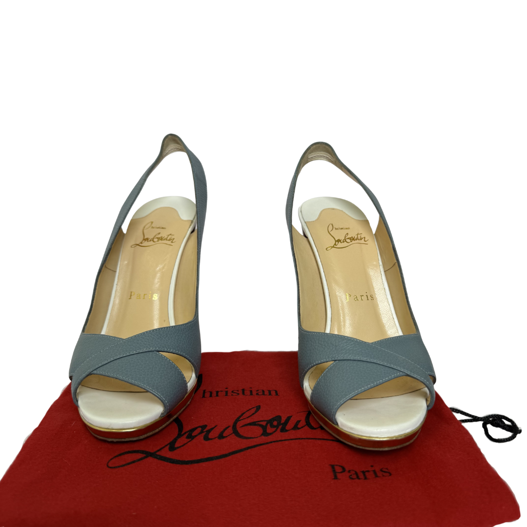 Christian Louboutin Grey-Blue Leather Slingback Pumps - Size 36.5