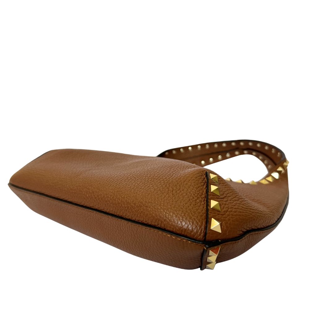 Valentino Garavani Rockstud Hobo Bag in Brown Leather