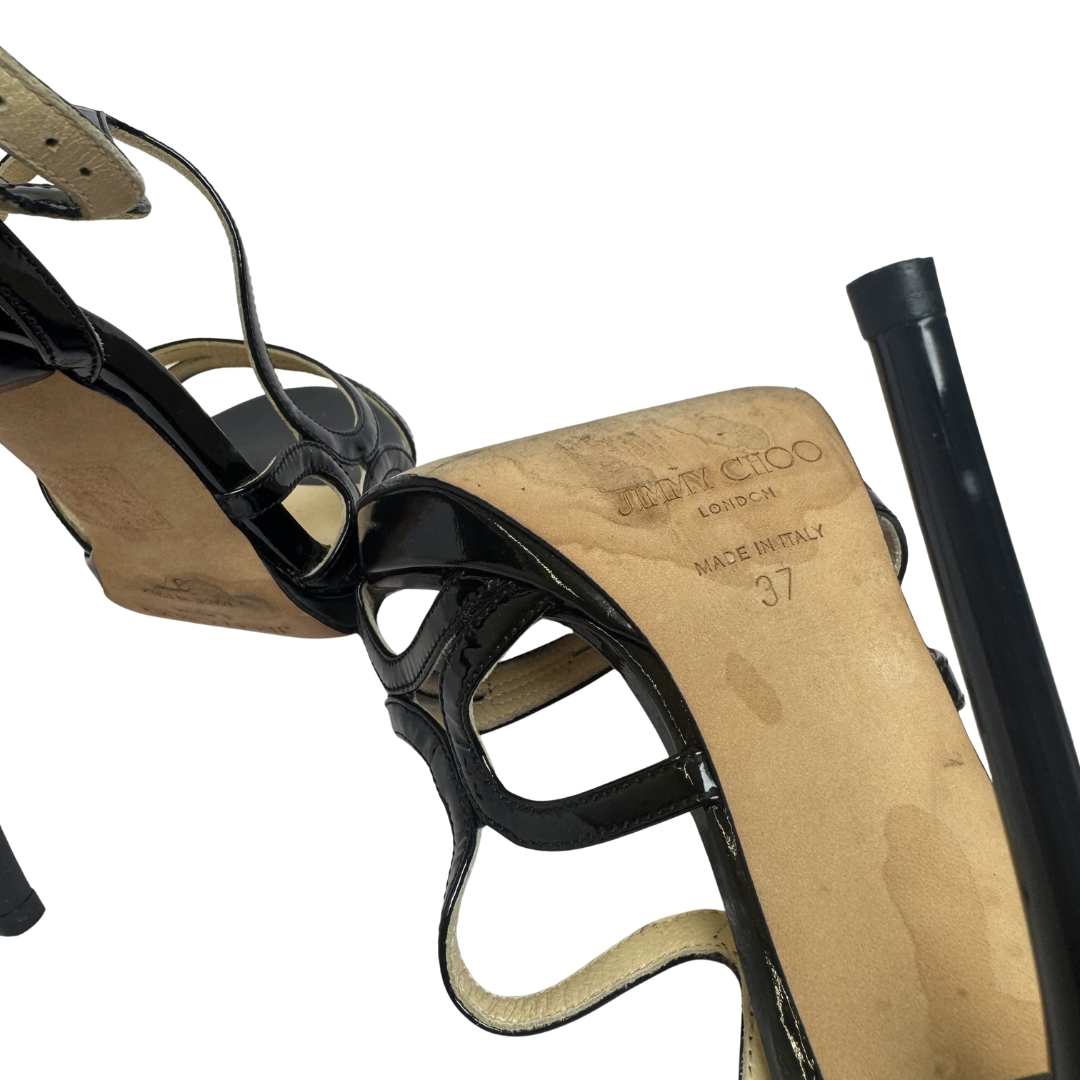 Jimmy Choo Black Patent Leather Lance Sandals - Size 37