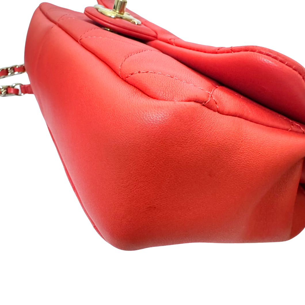Chanel Flap Bag with Chunky Resin-Link Chain in Coral Red Lambskin