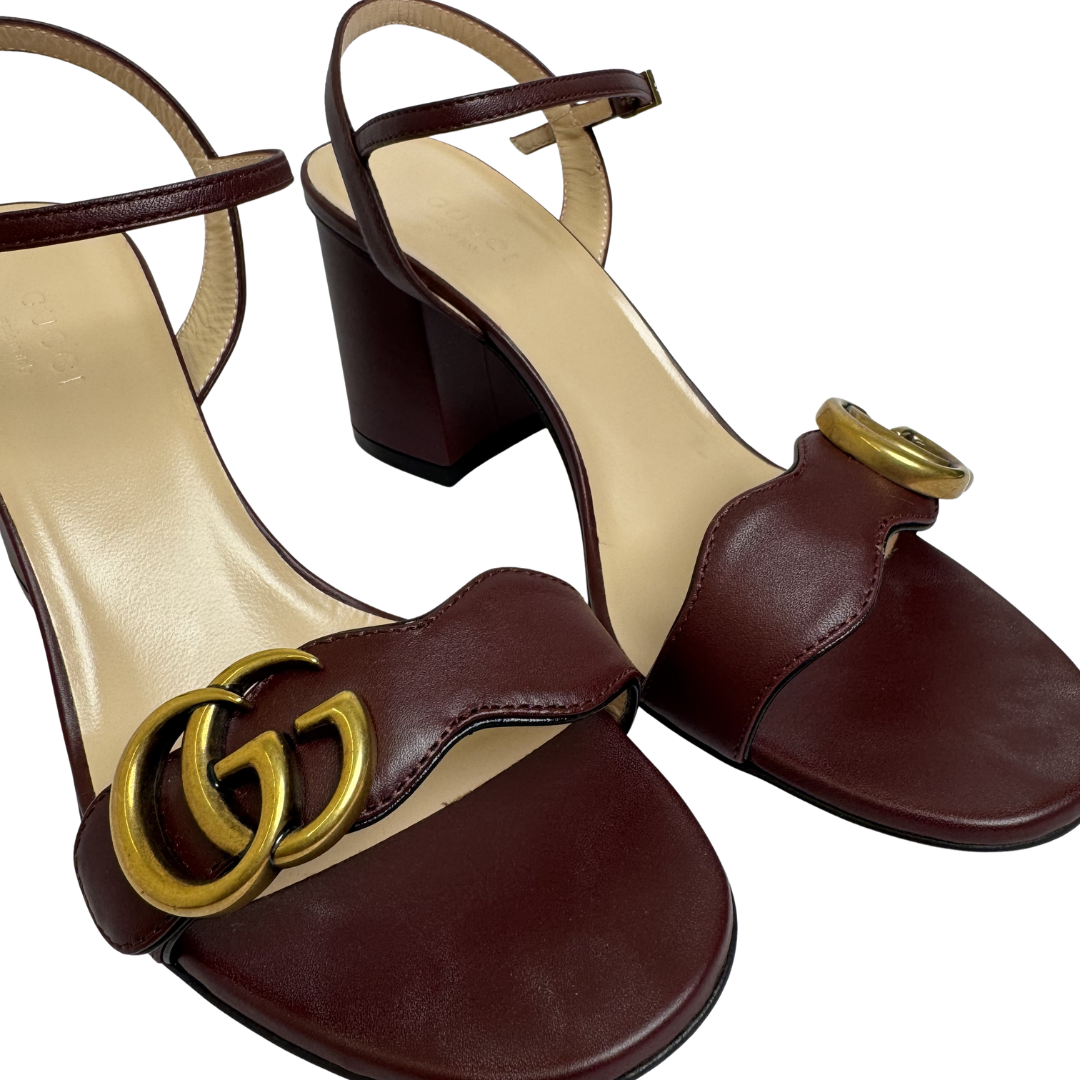 Gucci GG Marmont Leather Sandals in Burgundy - Size 36.5