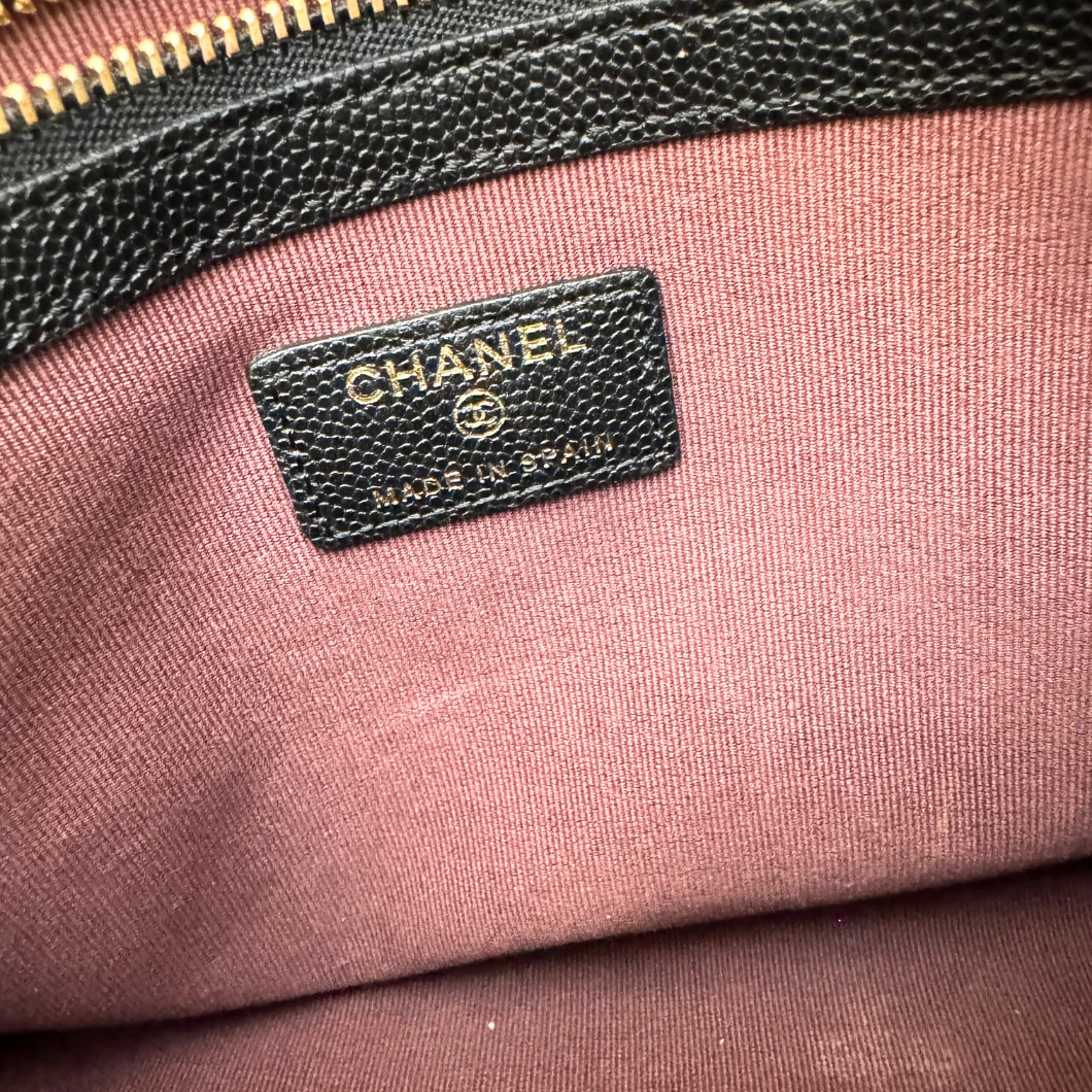 Chanel O Case Large Zip Pouch in Black Caviar Leather