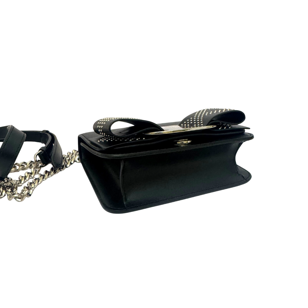 Salvatore Ferragamo Mini Vara Bow Crossbody Bag in Black Studded Leather