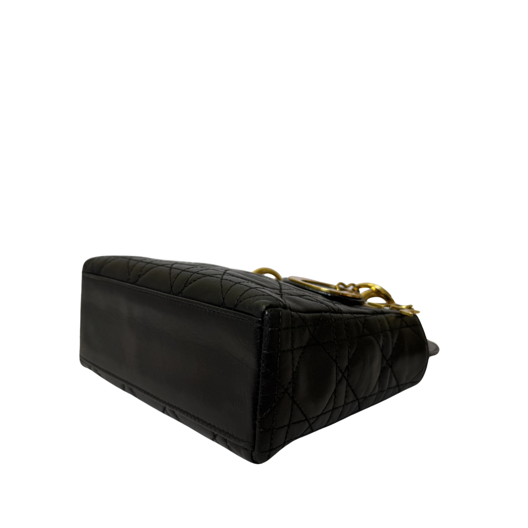Christian Dior Mini Lady Dior Bag in Black with 24K Gold Hardware
