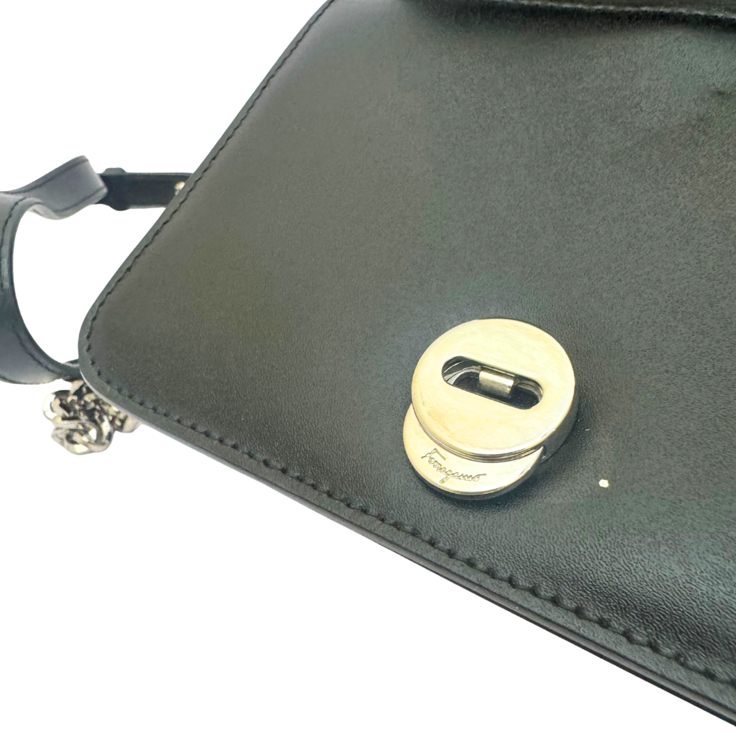 Salvatore Ferragamo Mini Vara Bow Crossbody Bag in Black Studded Leather