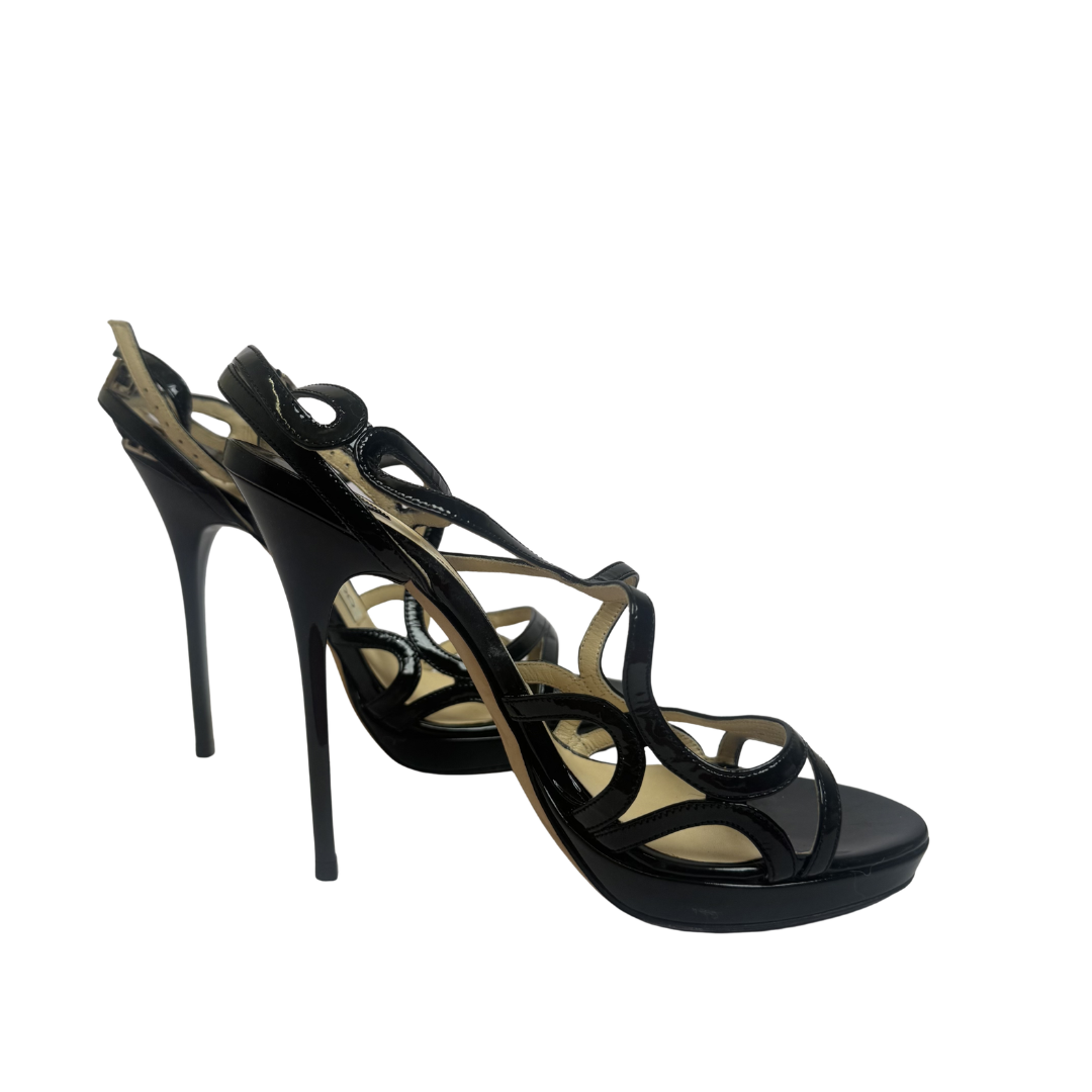 Jimmy Choo Black Patent Leather Lance Sandals - Size 37