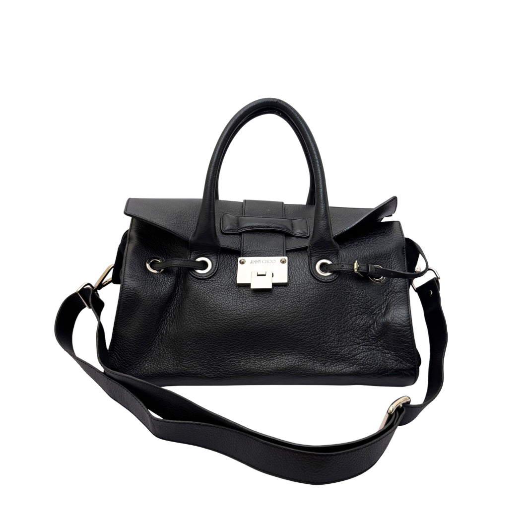 Jimmy Choo Rosalie Satchel in Black Grained Leather