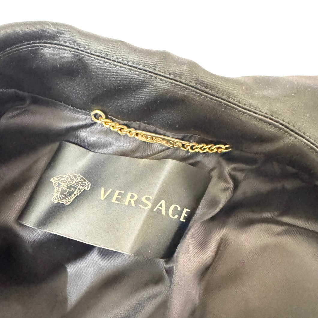 Versace Medusa Black Long Coat, Size 38