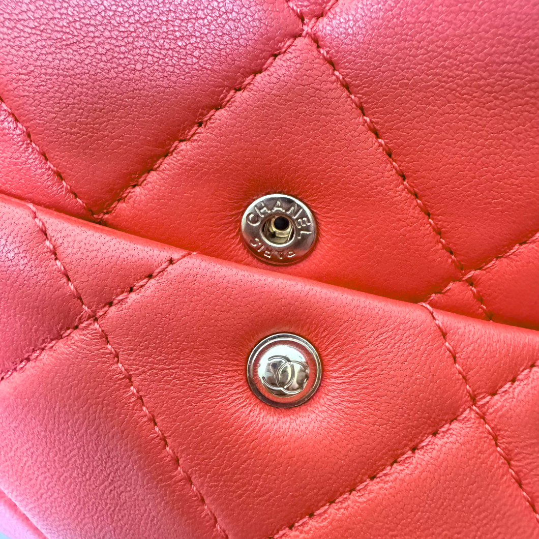 Chanel Flap Bag with Chunky Resin-Link Chain in Coral Red Lambskin