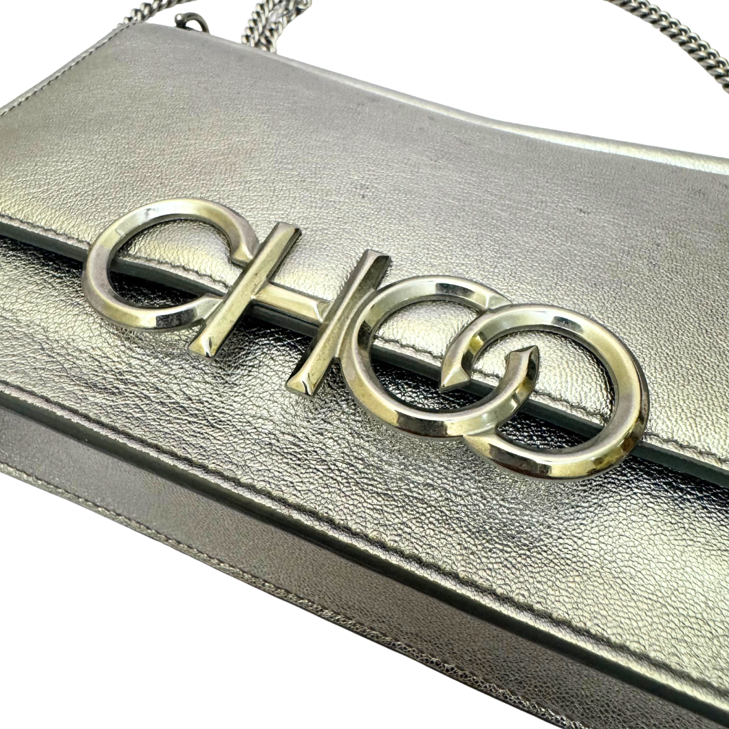 Jimmy Choo Sidney Crossbody Bag in Metallic Leather with CHOO Logo