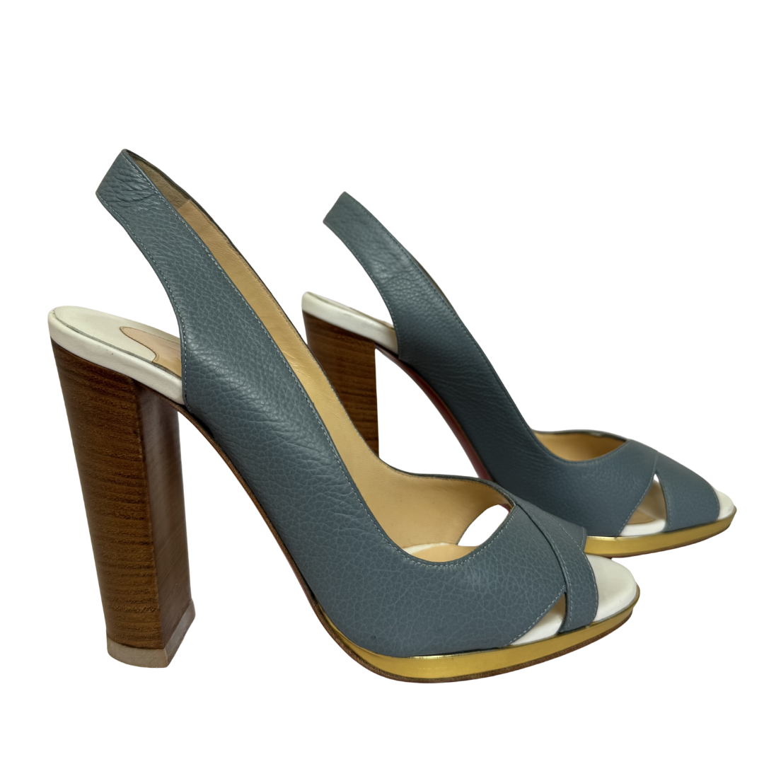 Christian Louboutin Grey-Blue Leather Slingback Pumps - Size 36.5