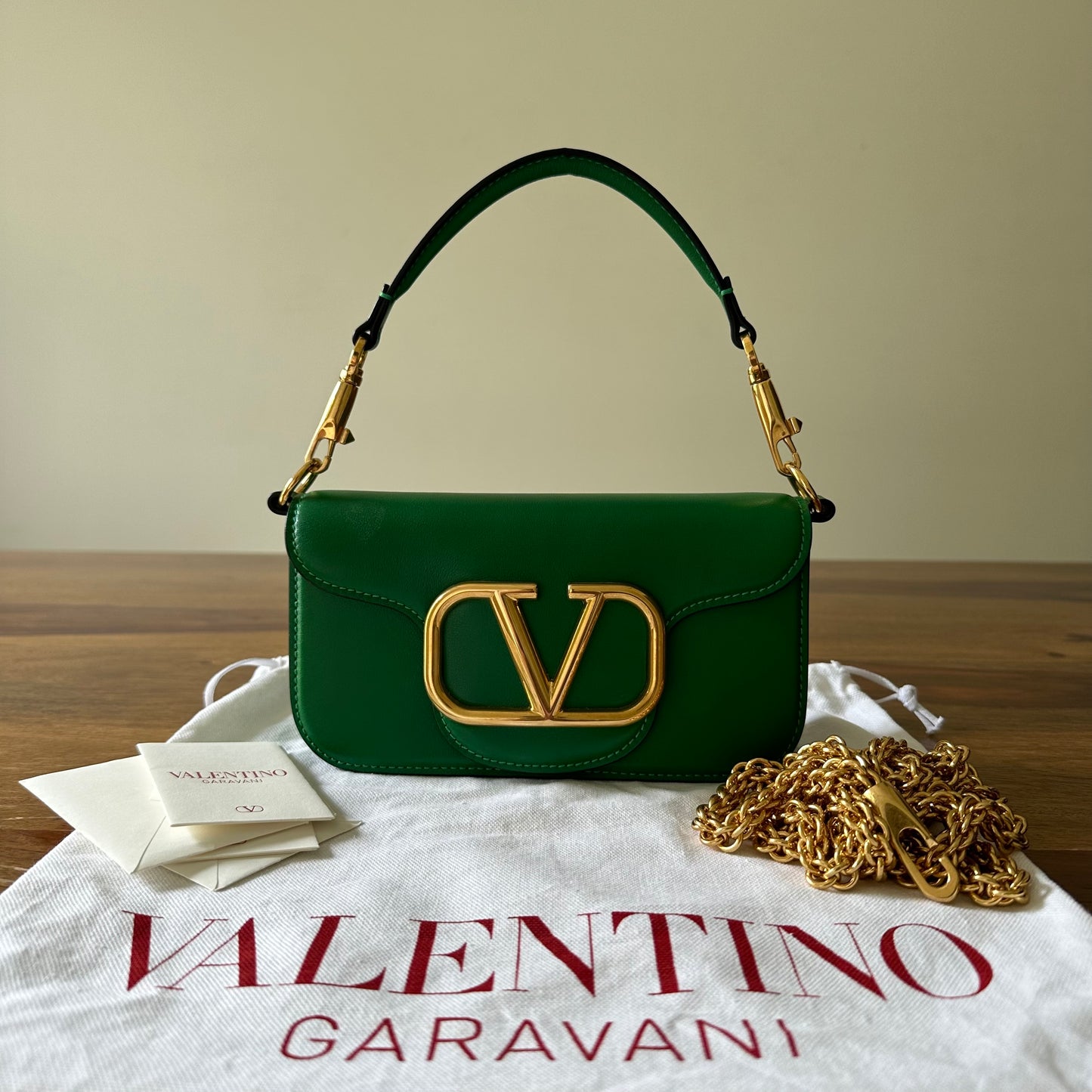 Valentino V Logo Small Locò Green Leather Bag