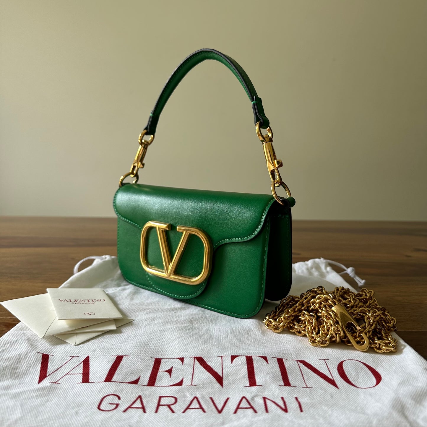 Valentino V Logo Small Locò Green Leather Bag – Luxe Marché India