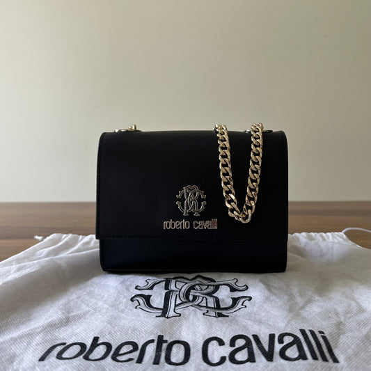 Roberto Cavalli Black Leather Shoulder Bag