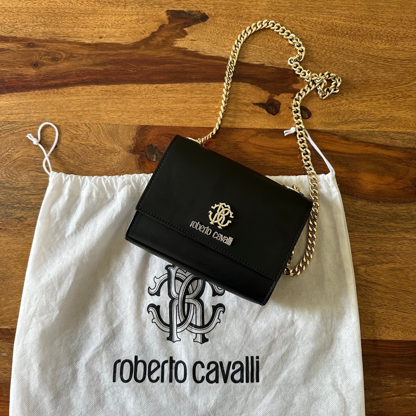 Roberto Cavalli Black Leather Shoulder Bag