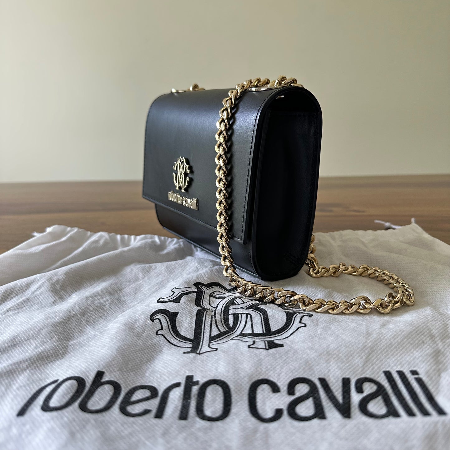 Roberto Cavalli Black Leather Shoulder Bag