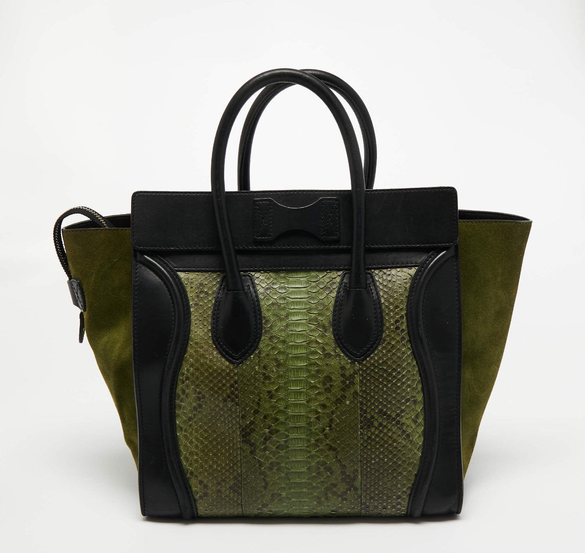 Celine Green Python and Black Leather Mini Luggage Tote