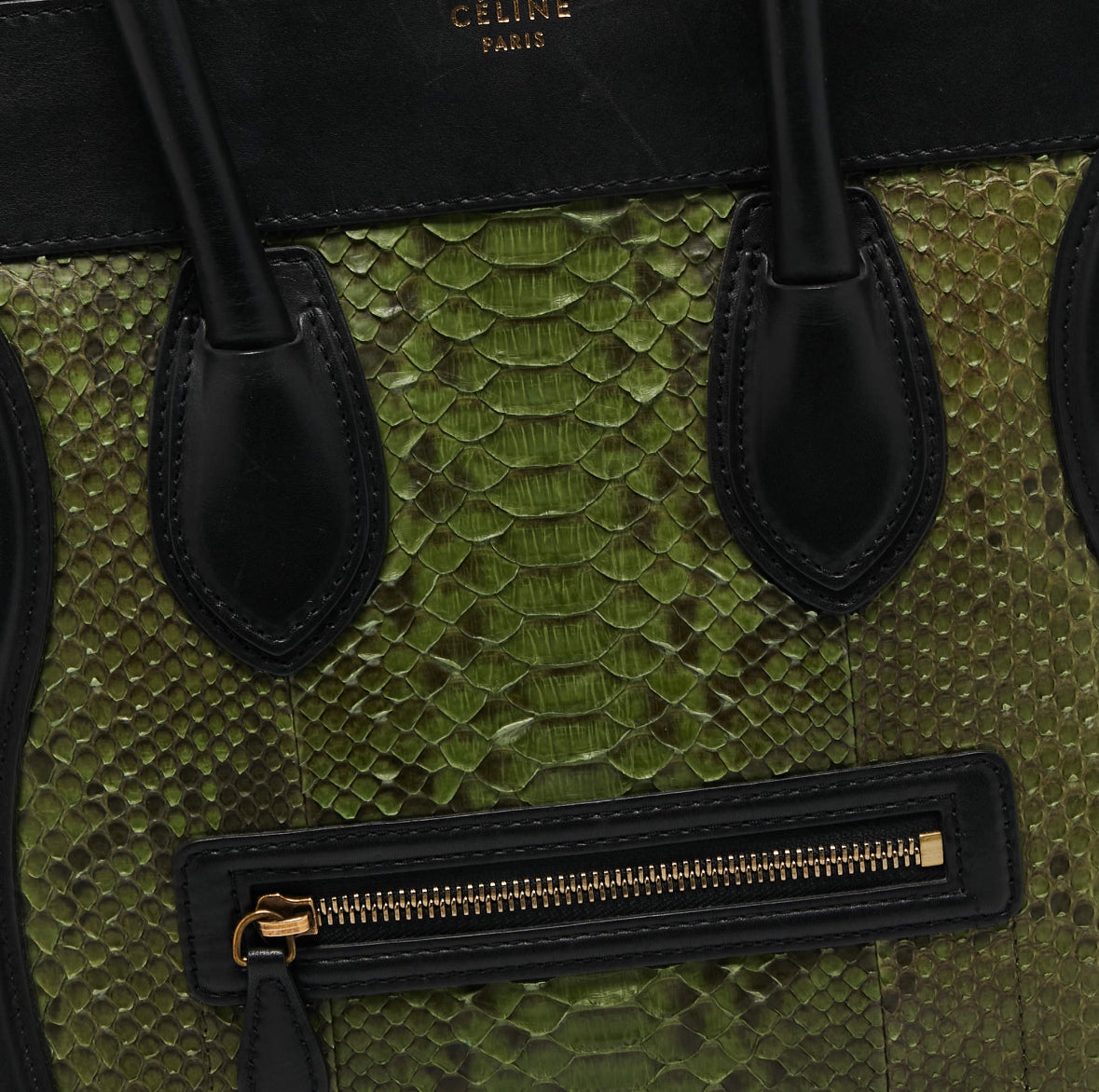 Celine Green Python and Black Leather Mini Luggage Tote