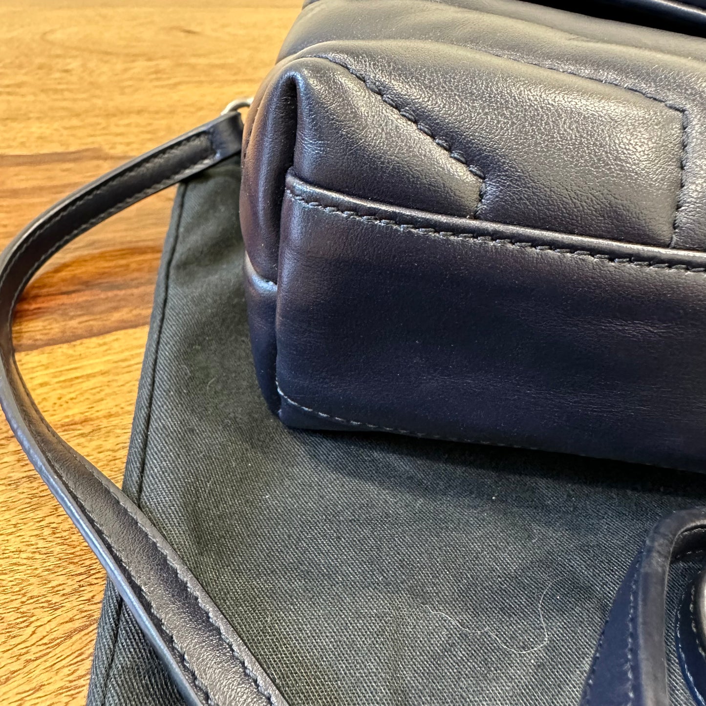 Saint Laurent Blue Leather Matelassé Toy Loulou Bag